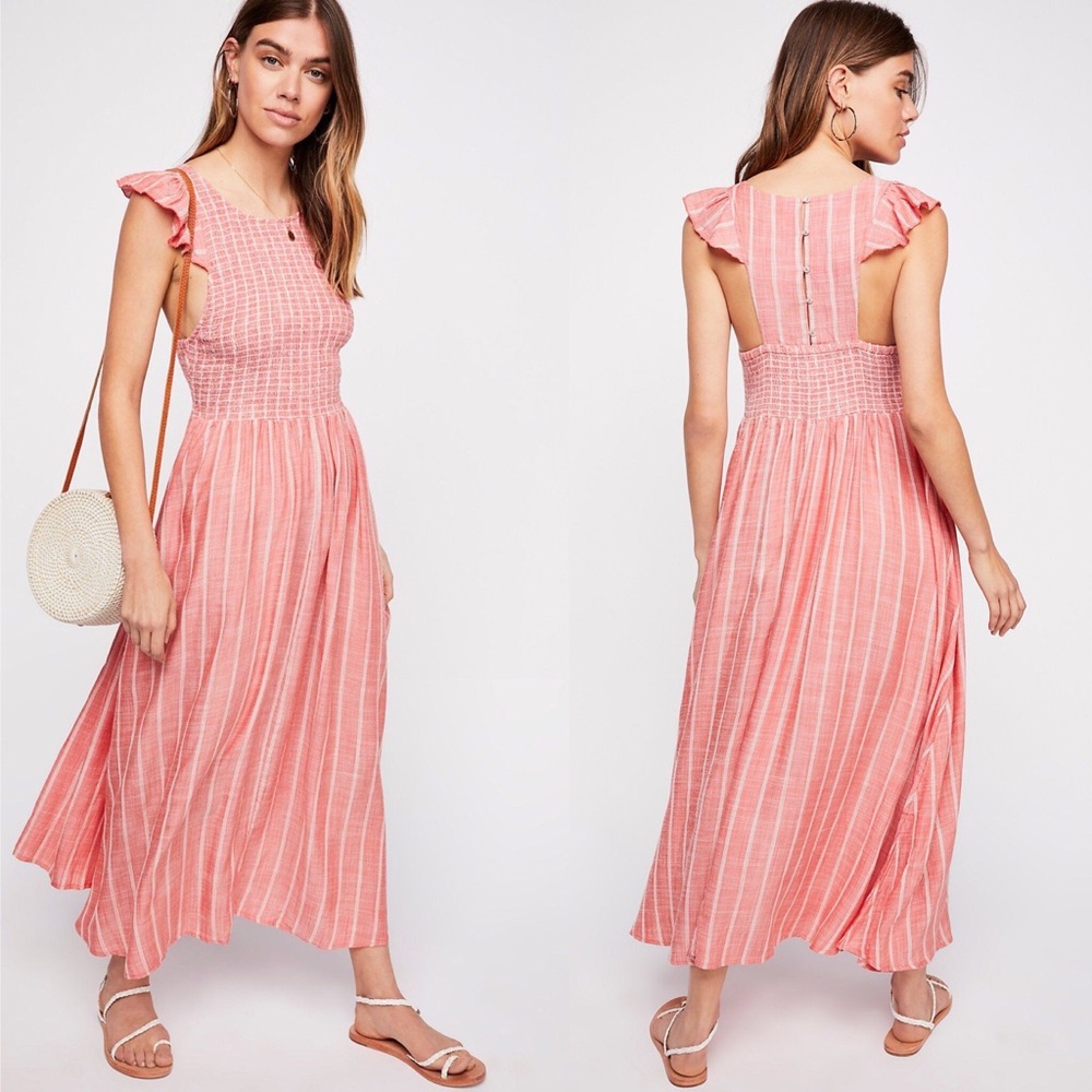 Free People Pink Striped Midi Dress